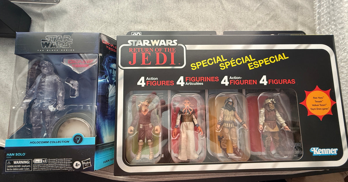 Star Wars TVC Jabba Court Denizens 4-Pack + Black Series Han Solo Holocomm NIB