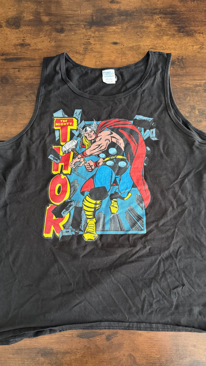 Marvel Thor Men's Large Black Graphic Tank Top Port & Company Mighty Thor Shirt