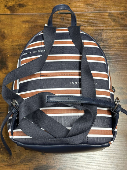 Tommy Hilfiger Striped Backpack Shoulder Bag Cognac Blue White Travel Bookbag
