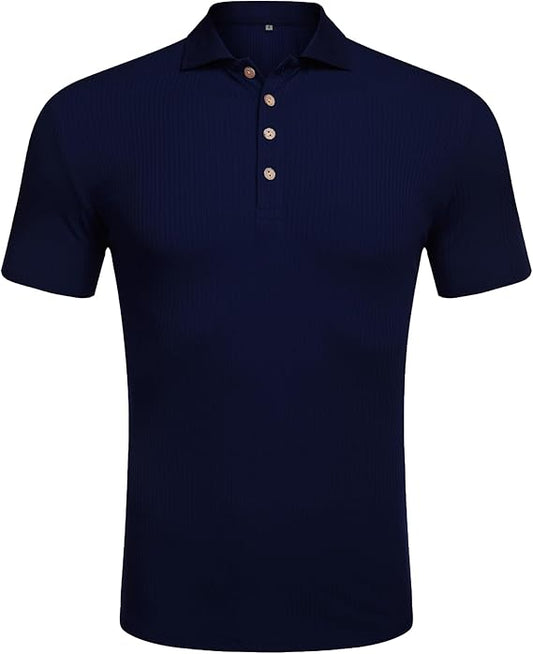 URRU Mens Muscle Shirts Stretch Short Sleeve Workout Tee Slim Fit Polo L Navy