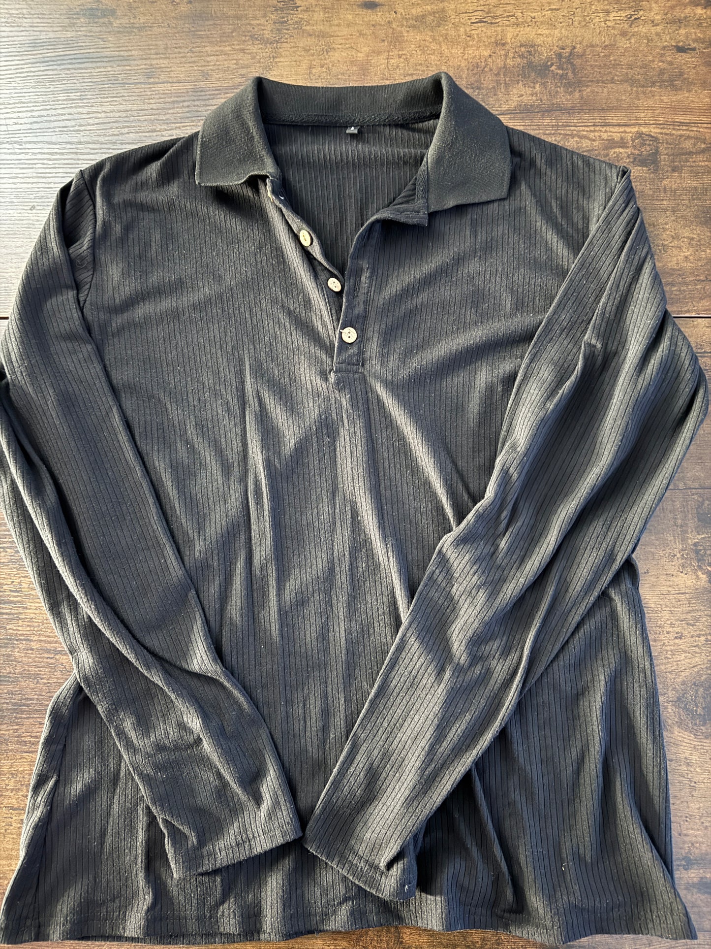 URRU Men's Muscle T Shirts Stretch Long Sleeve Classic Ribbed Casual Slim Fit L Black