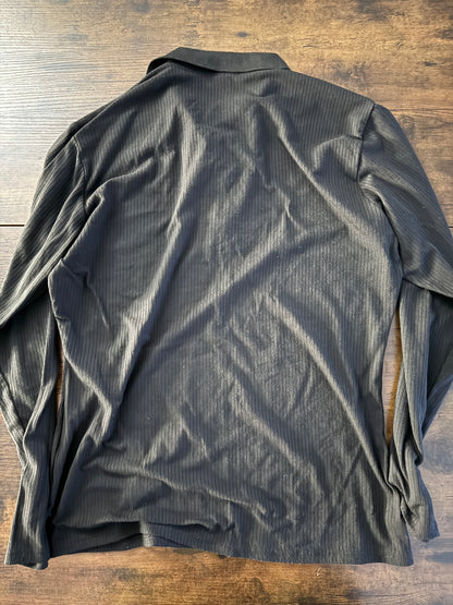 URRU Men's Muscle T Shirts Stretch Long Sleeve Classic Ribbed Casual Slim Fit L Black