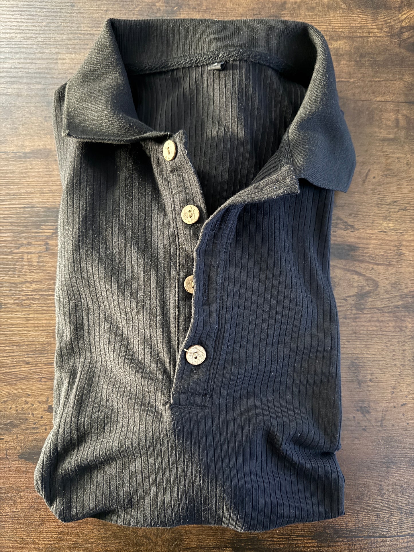 URRU Men's Muscle T Shirts Stretch Long Sleeve Classic Ribbed Casual Slim Fit L Black