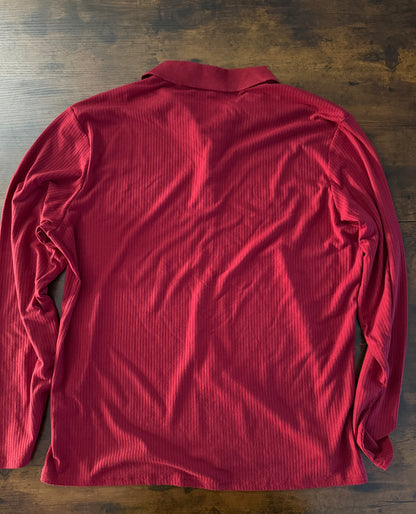 URRU Men's Muscle T Shirts Stretch Long Sleeve Classic Ribbed Casual Slim Fit L Red