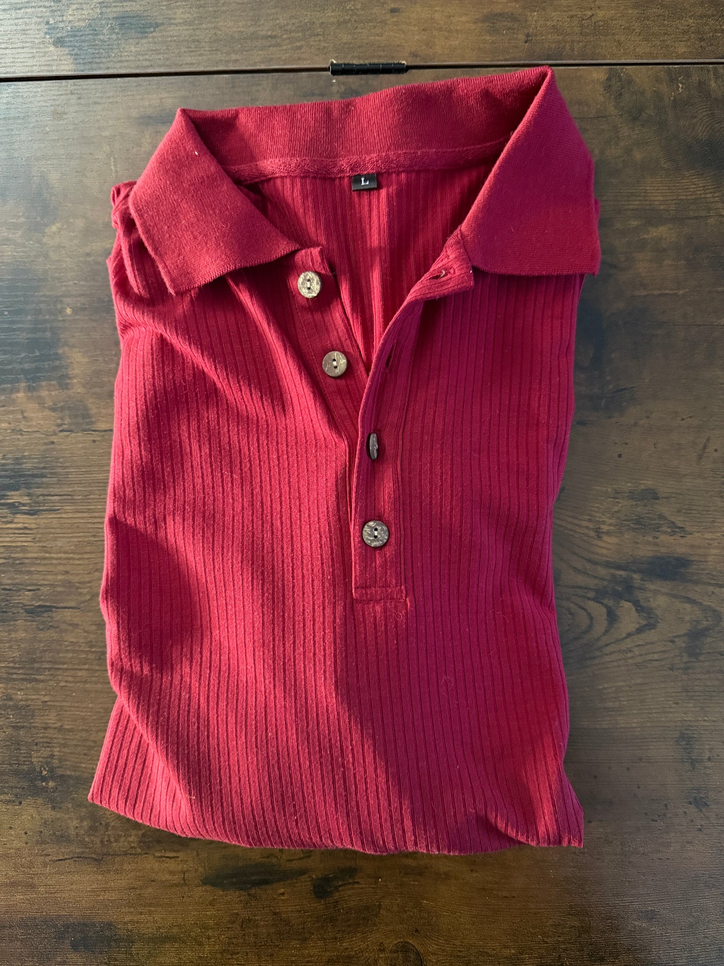 URRU Men's Muscle T Shirts Stretch Long Sleeve Classic Ribbed Casual Slim Fit L Red