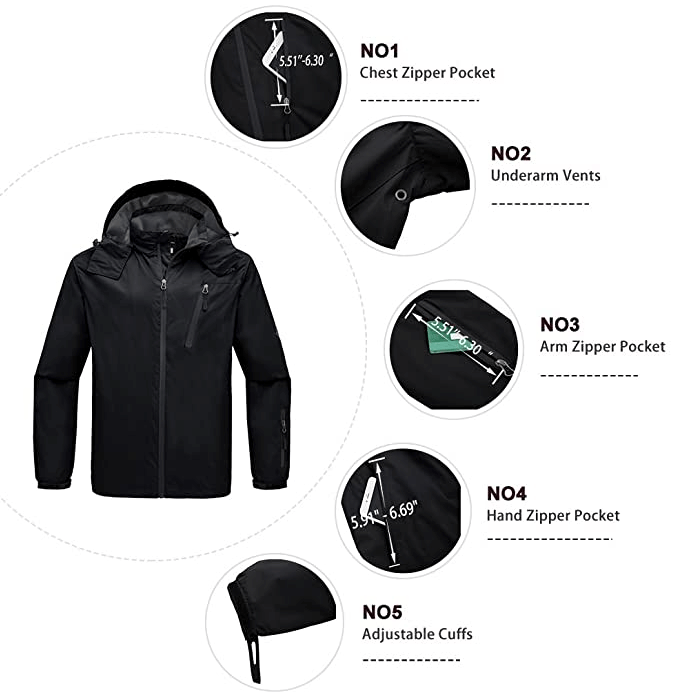 WantDo Insulated, Water Resistant Rain Jacket/Wind Breaker  (Black, Men, L)