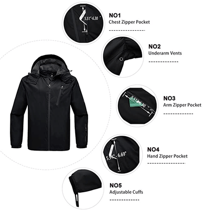 WantDo Insulated, Water Resistant Rain Jacket/Wind Breaker  (Black, Men, L)