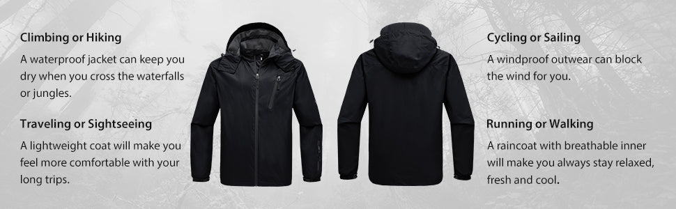 WantDo Insulated, Water Resistant Rain Jacket/Wind Breaker  (Black, Men, L)