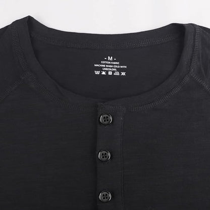 palglg Mens Cotton Muscle Slim Fitted Sport Henley T-Shirt with Button Large Blk